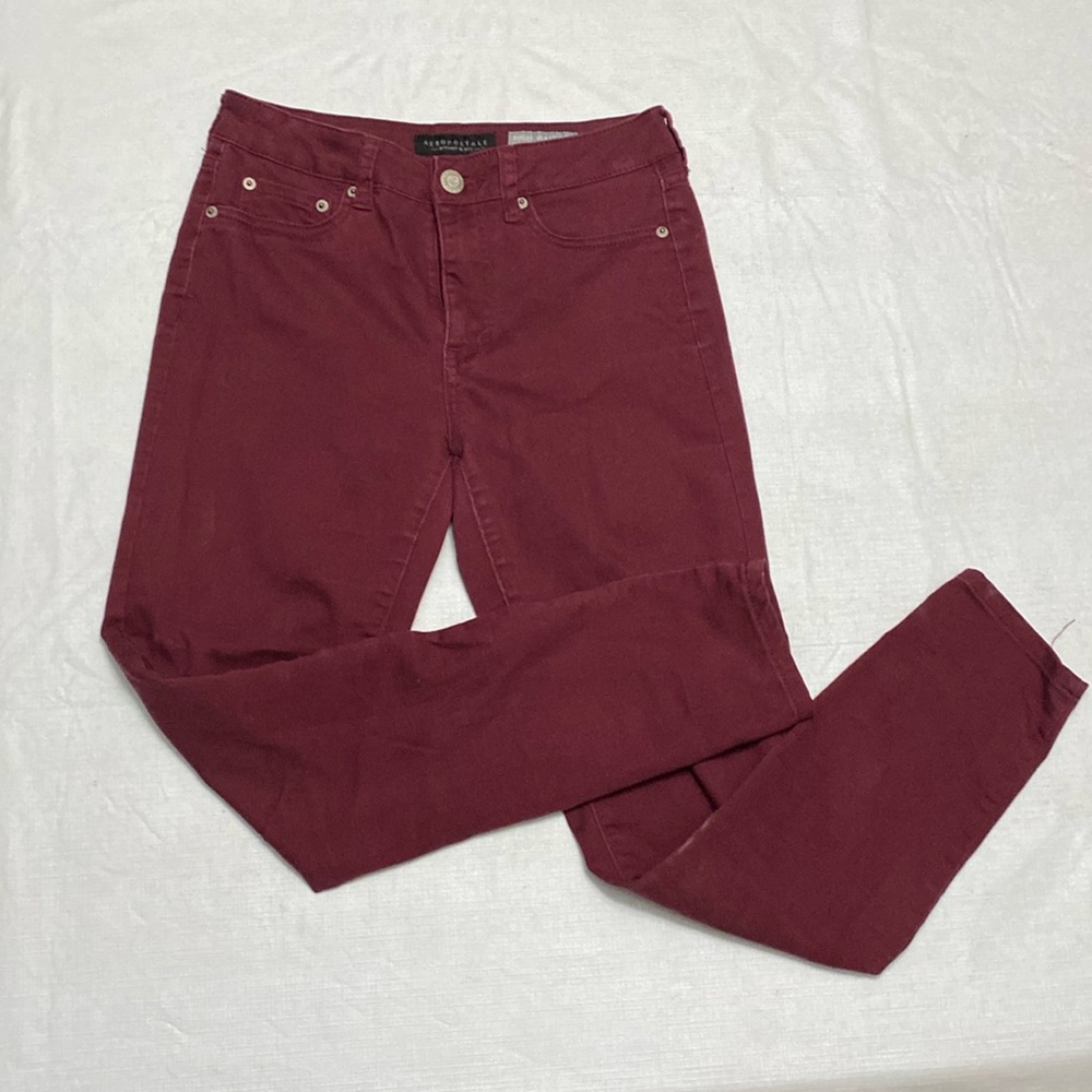 Burgundy high waisted Jeggings by Aeropostale NYC in good condition